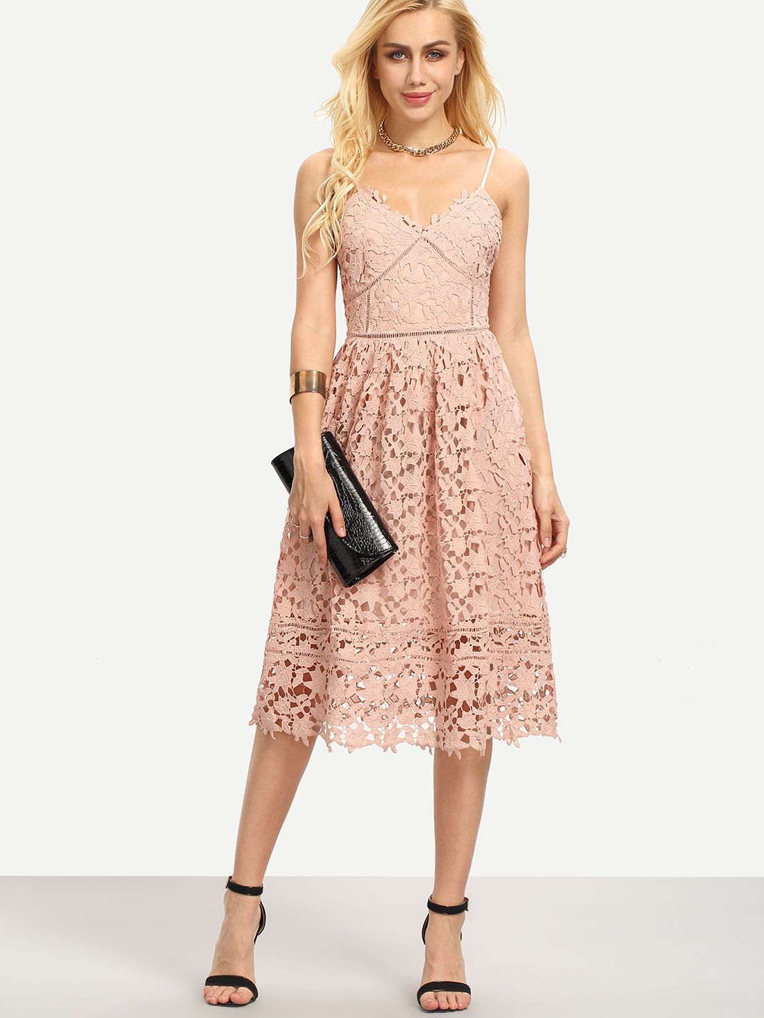 Hollow Out Fit & Flare Lace Cami Dress