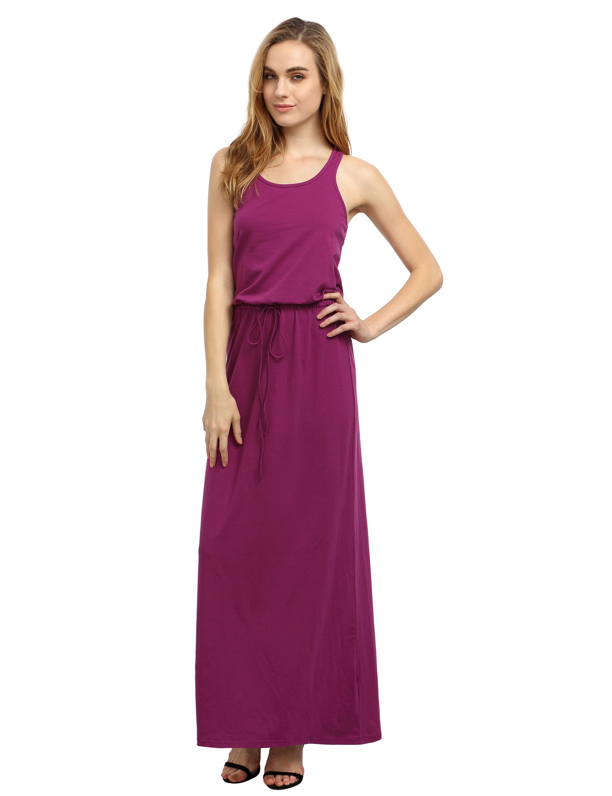 Grey Purple Self-tie Waist Sleeveless Maxi Dress