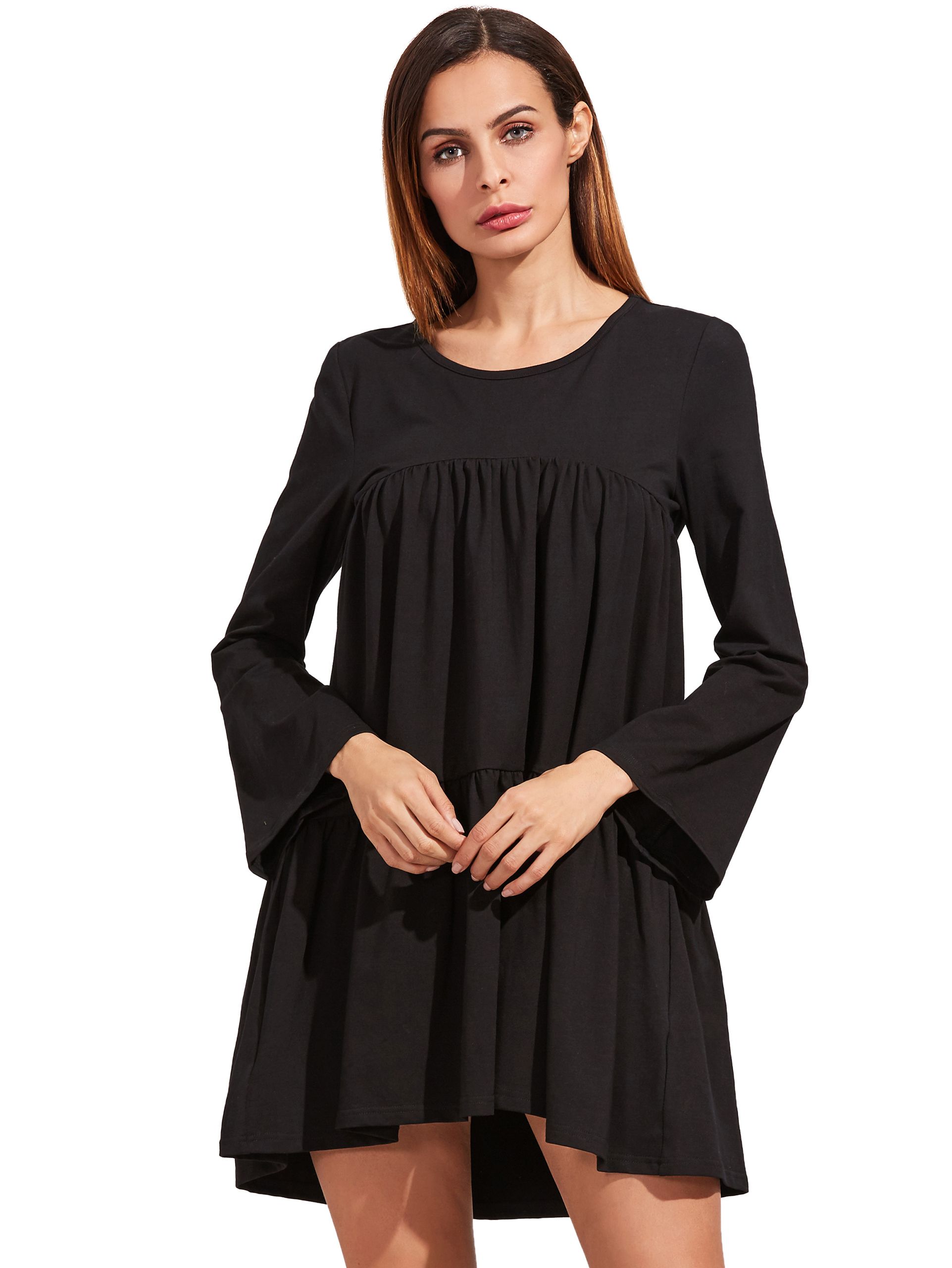 Black Long Sleeve Ruffle Dress